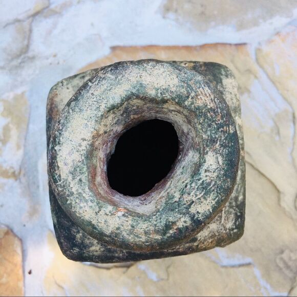 Primitive Mexican Weave Design Short Neck Square Clay Chunky Vessel Vase - Picture 12 of 16